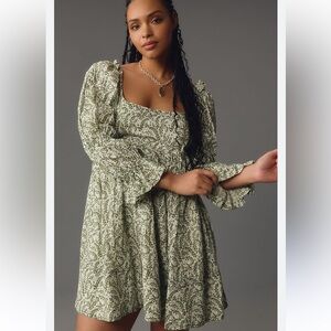 Pilcro Green and White Long Sleeve Sundress
